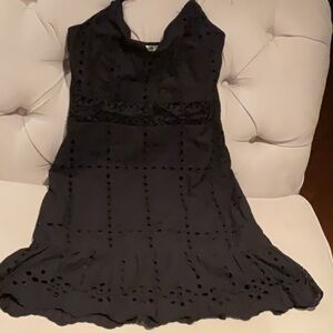 Chic Black Eyelet Mini Sundress for Cocktail Nights in P or Small